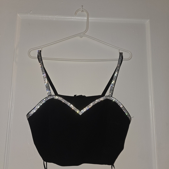 Sincerely Jules Black Crop Top with Silver Trim - Picture 2 of 5